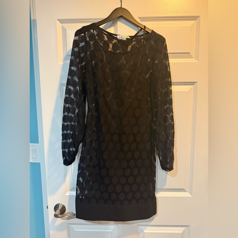 Joseph Ribkoff Black Sheer Long Sleeve Polka Dot Dress Size 6
